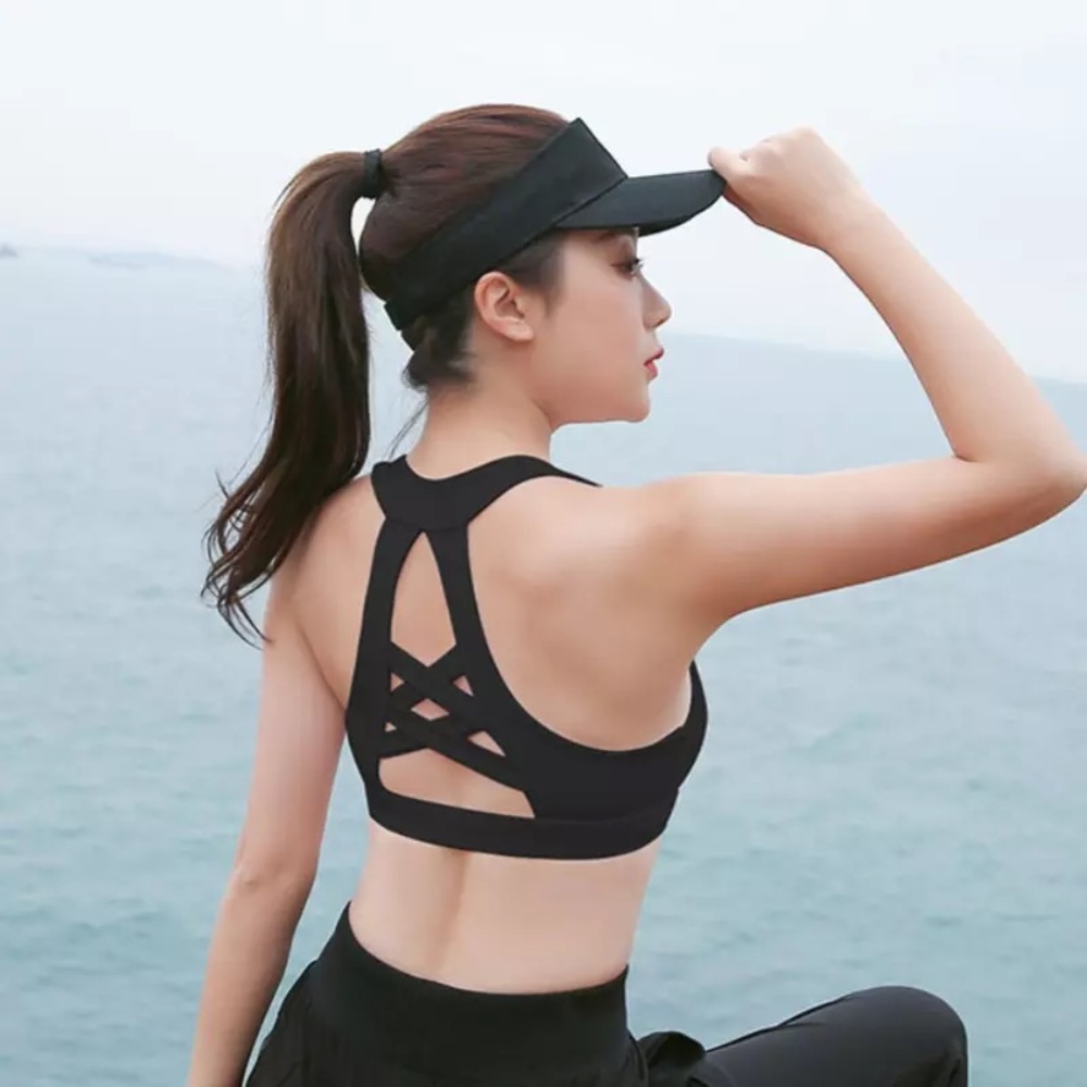 Chic Mesh Criss Cross Padded Racerback Push Up Sports Bra